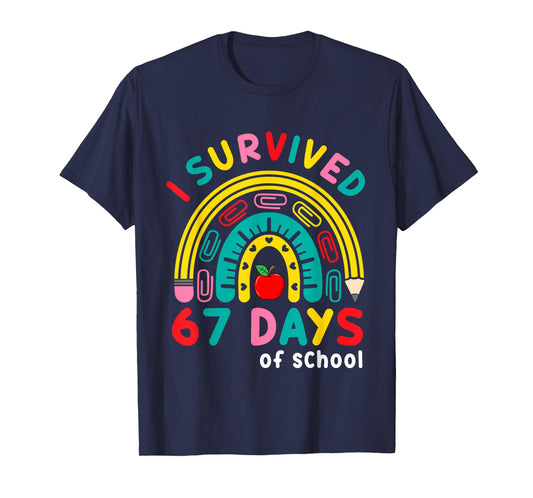I Survived 67 Days of School Rainbow Teacher Student Kids T-Shirt