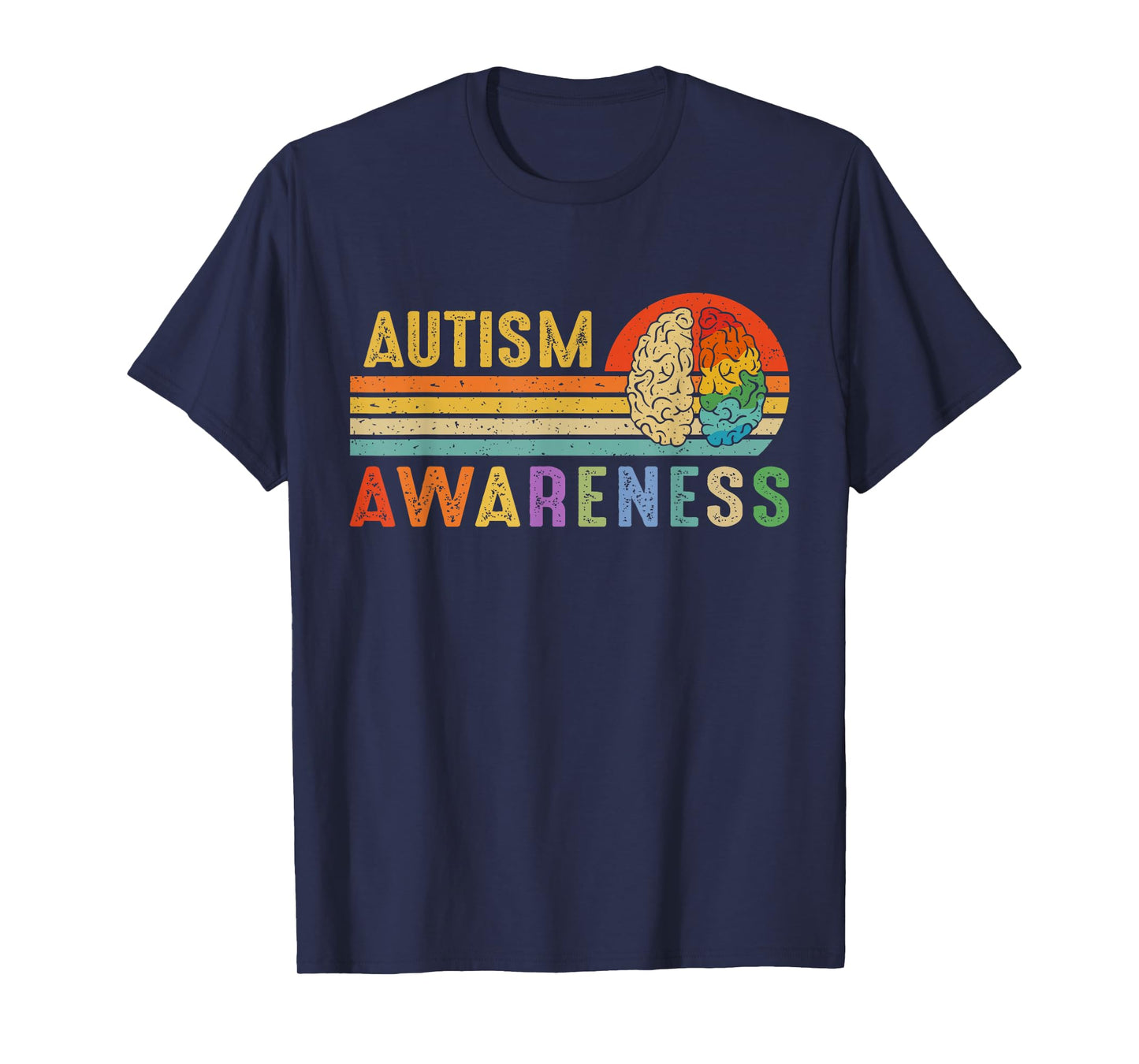 Retro Sunset Autism Awareness Neurodiversity Spectrum Brain T-Shirt
