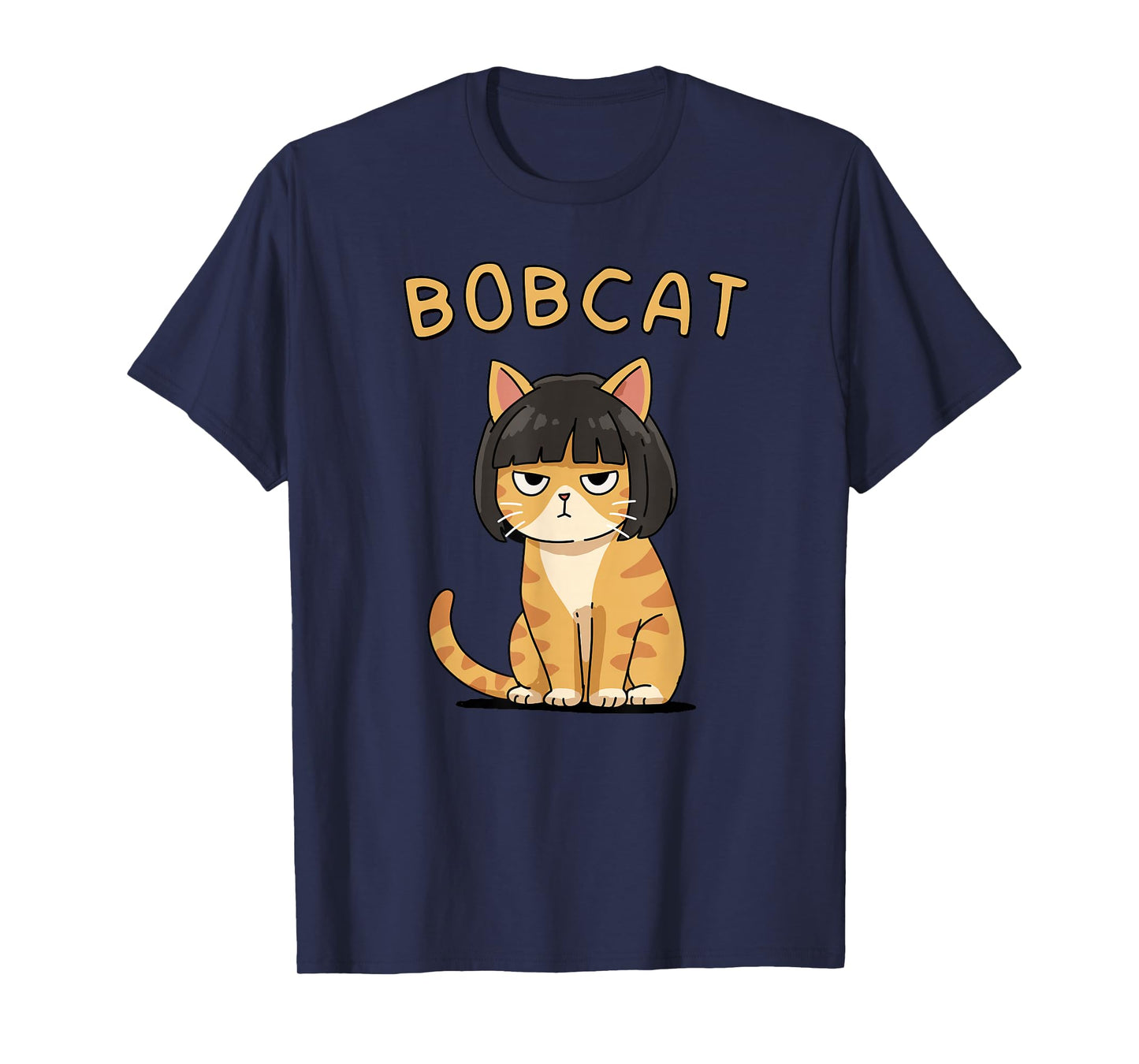 Bobcat Pun Funny Cat with Bob Haircut Kawaii Meme Cartoon T-Shirt