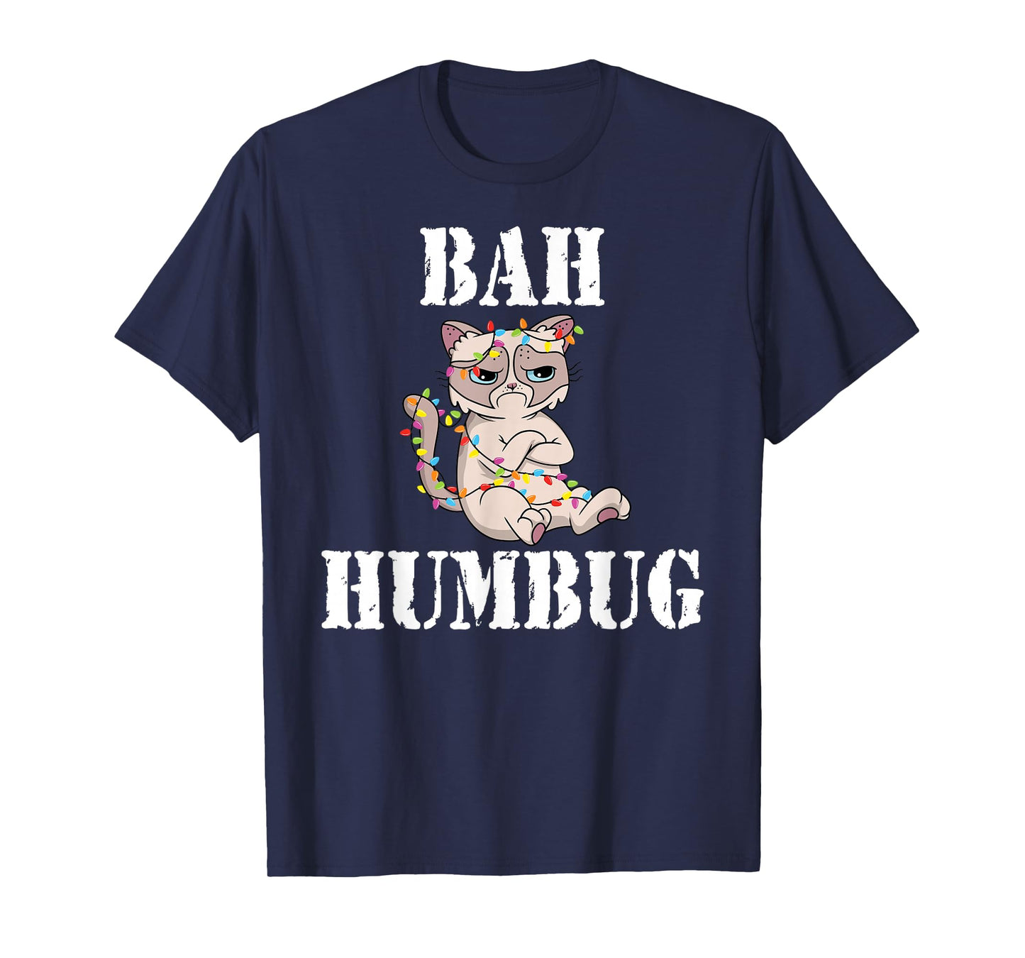 Grumpy Cat Tangled Christmas Lights - BAH Humbug T-Shirt