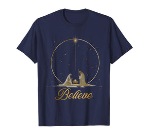 Nativity Scene Believe Christian Xmas Family Merry Christmas T-Shirt