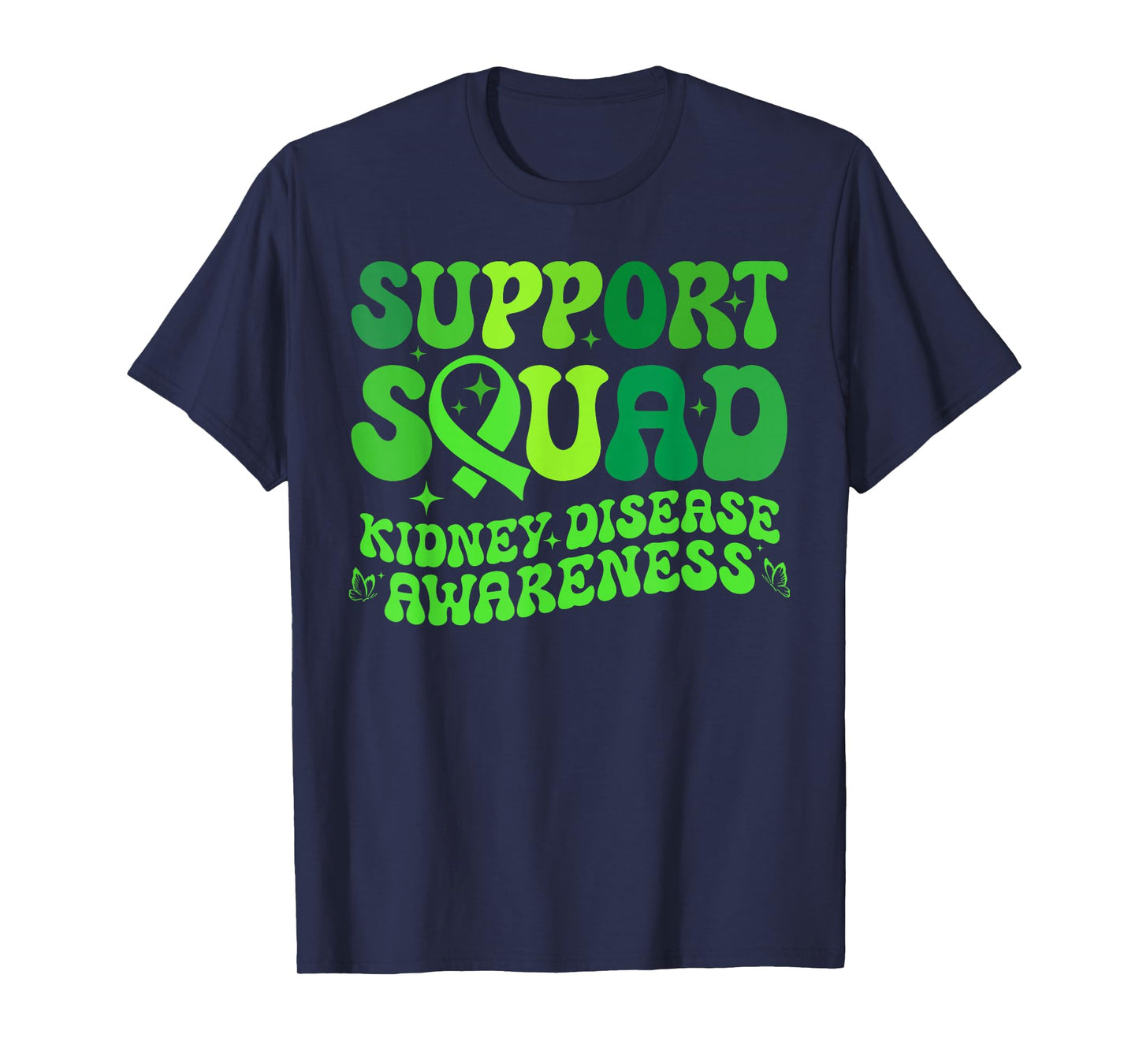 Support Squad Green PKD Kidney Disease Ribbon Butterfly T-Shirt