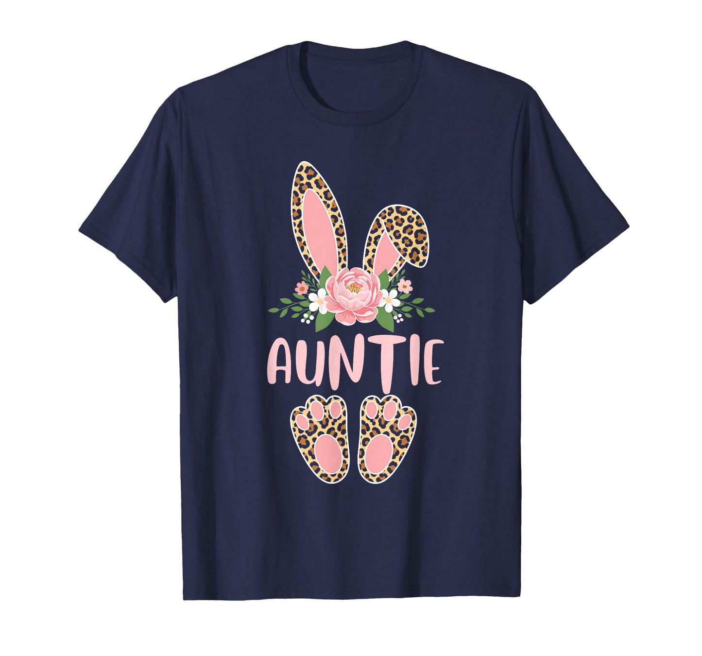 Floral Leopard Auntie Bunny Happy Easter Mother's Day T-Shirt