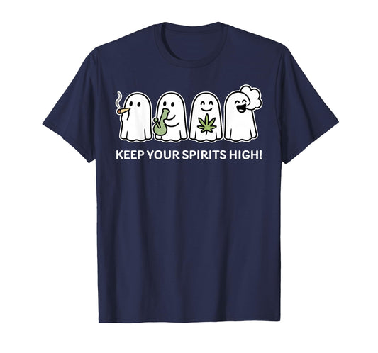 Keep Your Spirits High Ghost Smoking Weed Cannabis Halloween T-Shirt