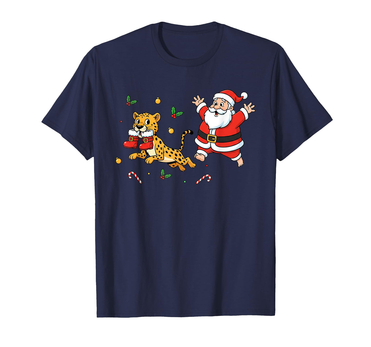 Funny Cheetah Santa Claus Boots Christmas Womens Mens Kids T-Shirt