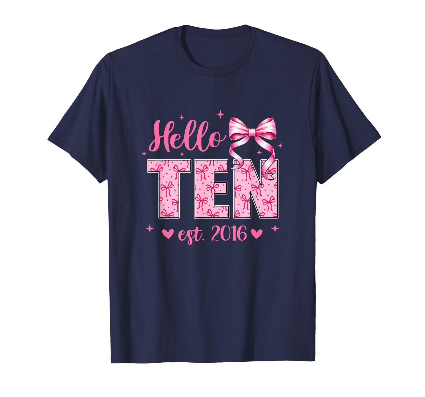 Hello Ten Est 2016 Coquette Bow 10Th Birthday Girl 10 Years T-Shirt