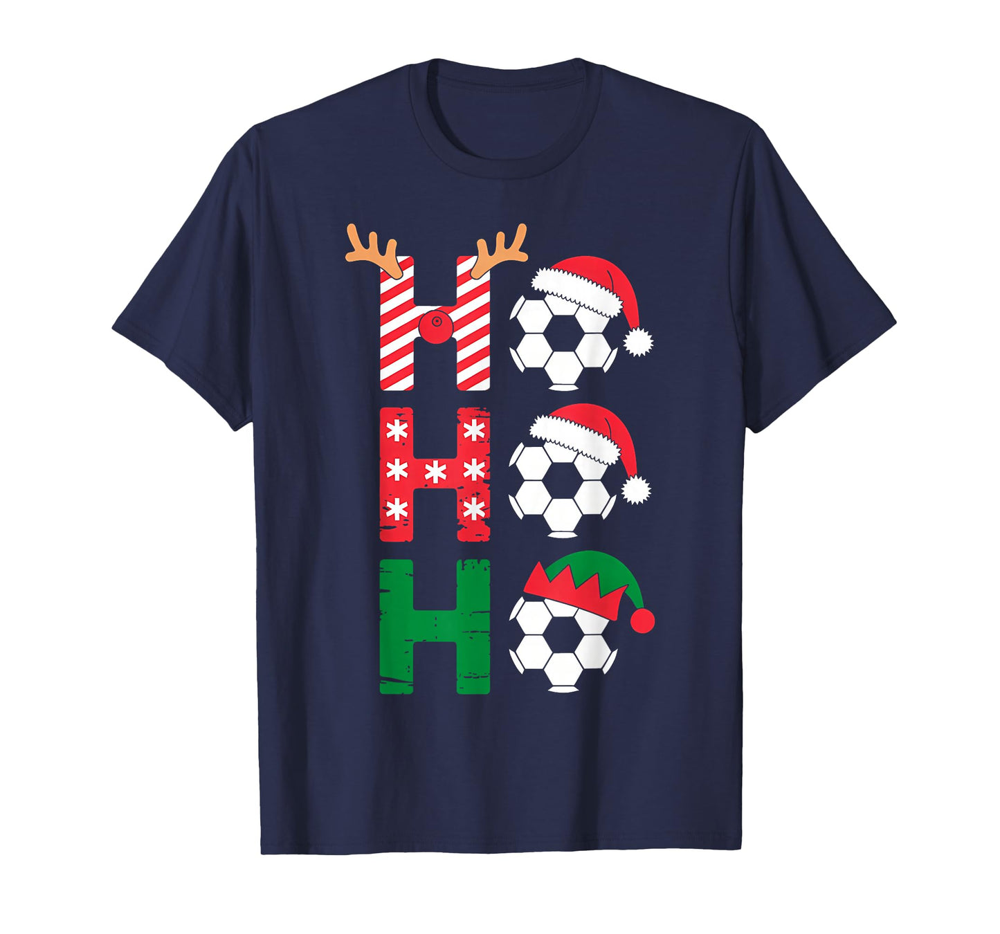 Funny Ho Ho Ho Soccer Christmas Santa Reindeer Elf Xmas Kids T-Shirt