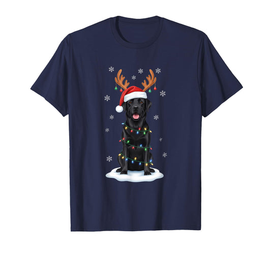 Christmas Black Lab Santa Reindeer Lights Merry Xmas Dog Mom T-Shirt