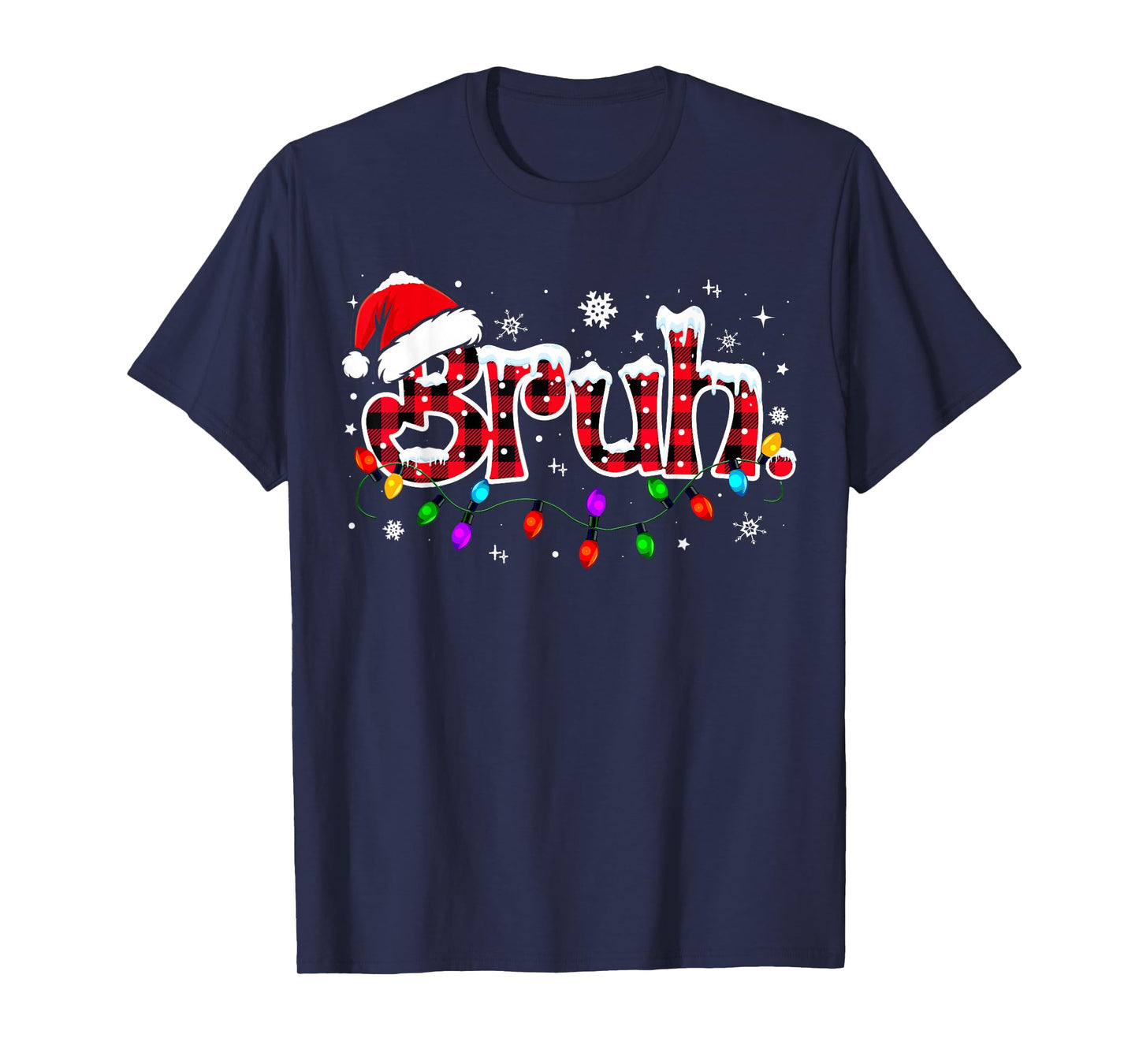 Bruh Funny Christmas Red Plaid Teens Boys Kids Xmas Pajamas T-Shirt