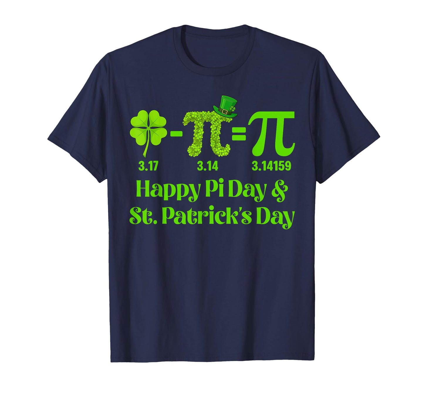 Happy Pi Day St Patricks Pi 3.14 Shamrock Men Boy Teacher T-Shirt