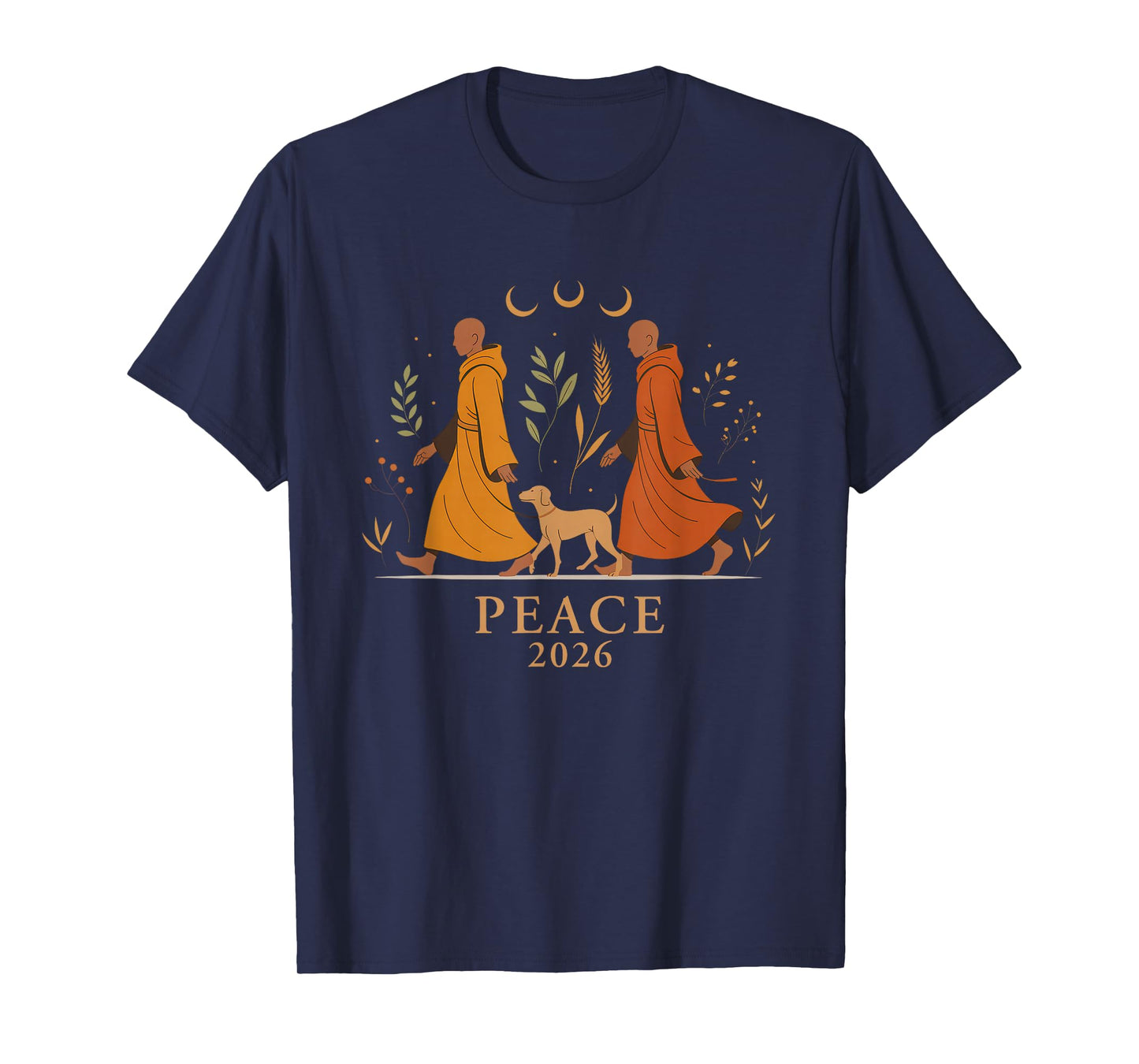 Walk Peace 2026 World Peace Monks with Aloka Dog Spiritual T-Shirt