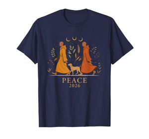 Walk Peace 2026 World Peace Monks with Aloka Dog Spiritual T-Shirt