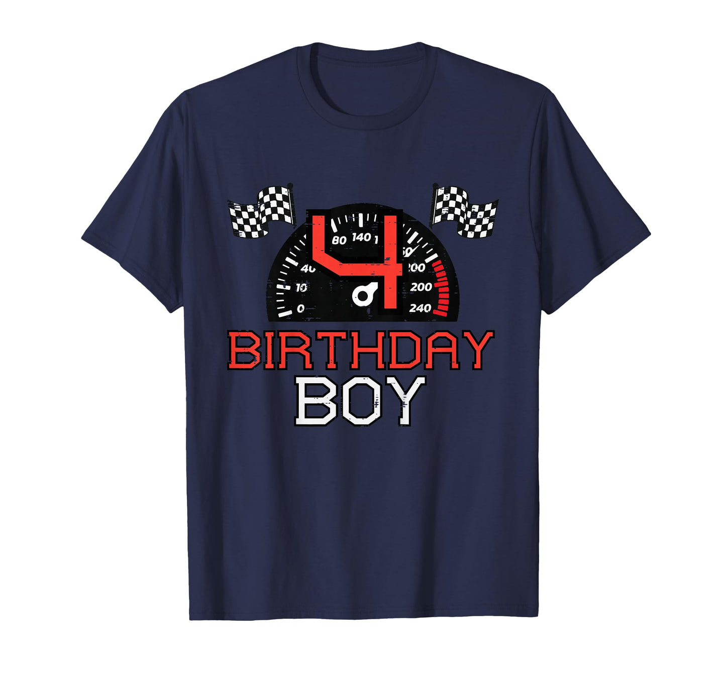 Kids 4 Birthday Boy Speedometer Race Flag 4th Bday Boys Kids T-Shirt