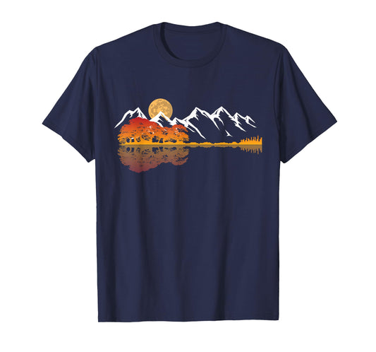 Guitar Lake Mountain Reflections Shadow Love Guitar Musician T-Shirt