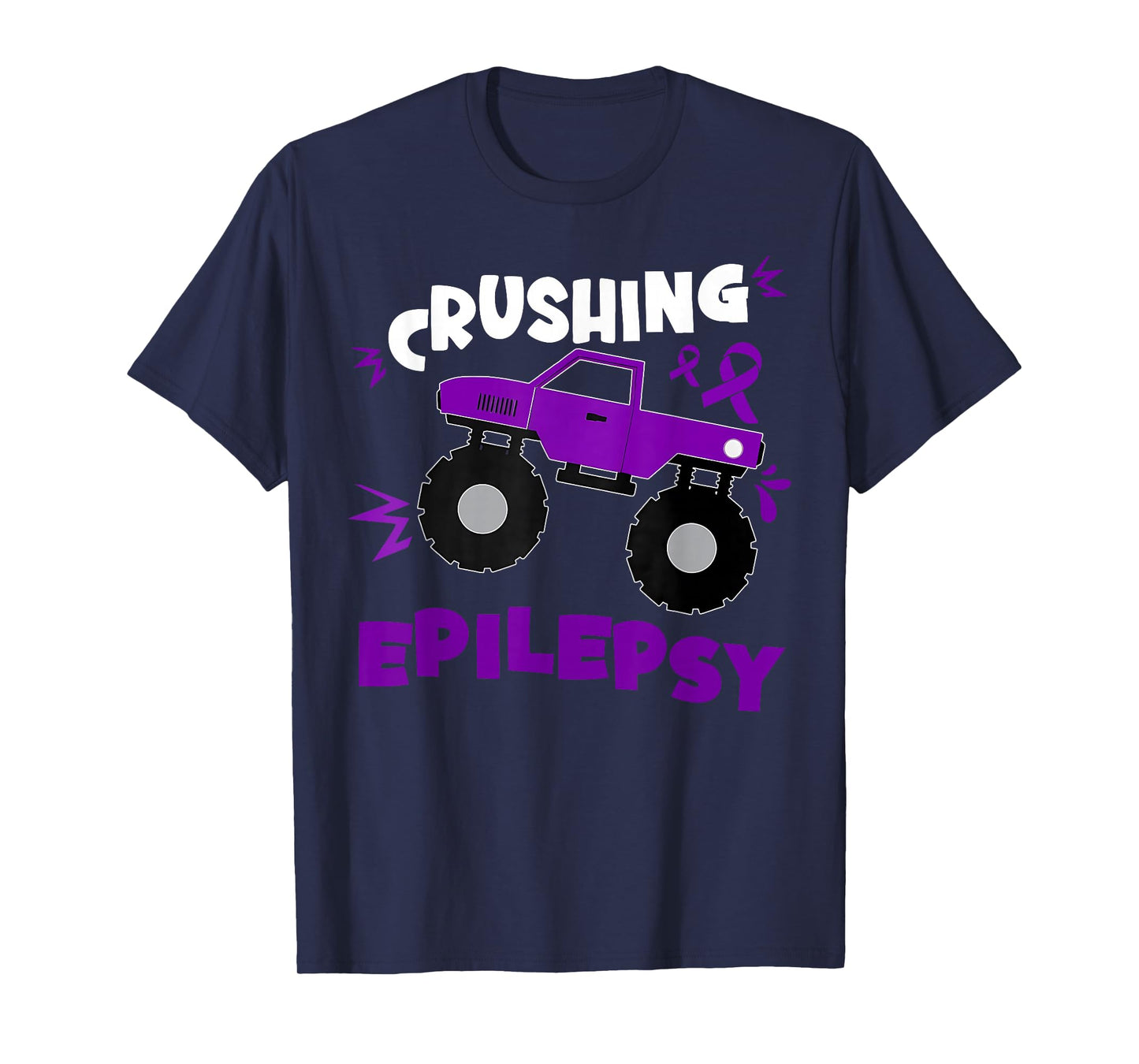 Crushing Epilepsy Awareness Purple Ribbon Monster Truck T-Shirt