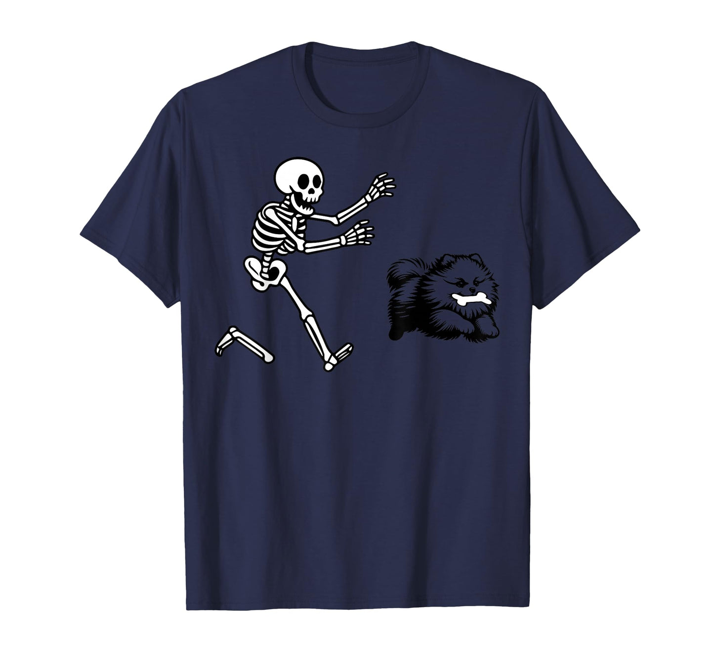 Funny Pomeranian Running Skeleton Halloween T-Shirt
