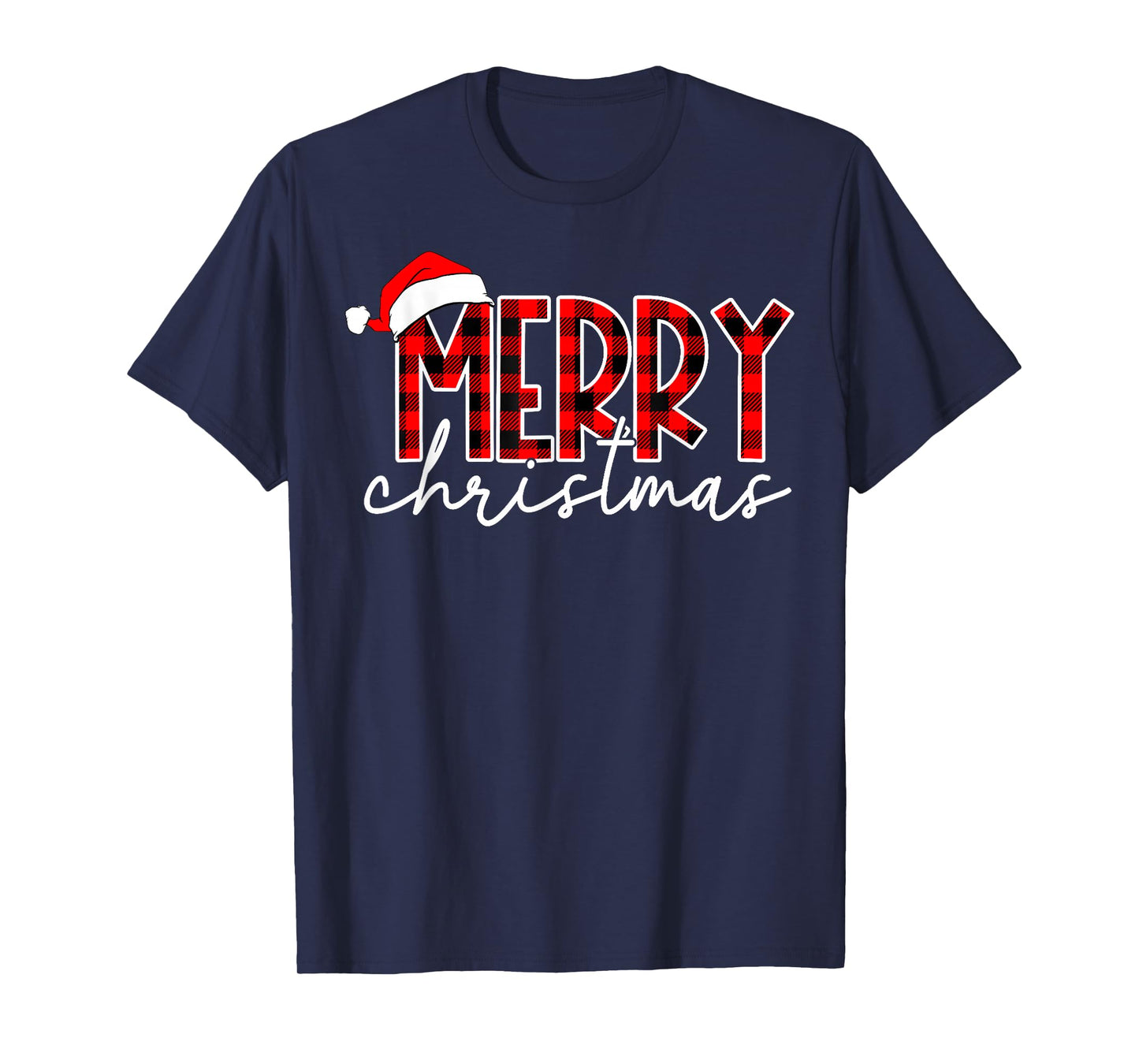 Merry Christmas Buffalo Plaid Red Santa Family Xmas Pajamas T-Shirt