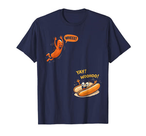 Funny Hot Dog Jumping Into Bun Sausage BBQ High Dive T-Shirt