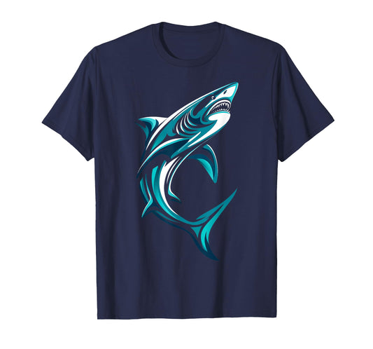 Turquoise Shark Nautical Blue Ocean Graphic T-Shirt