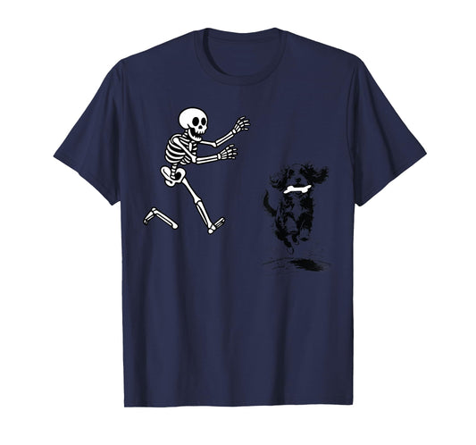 Funny Bernedoodle Running Skeleton Halloween T-Shirt