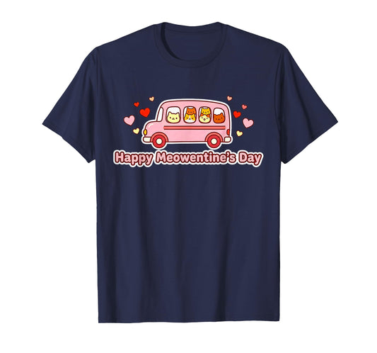 Happy Meowentine’s Day – Funny Cats Riding School Bus Design T-Shirt