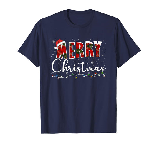 Merry Christmas Lights, Red Santa Hat Xmas Family Men Women T-Shirt