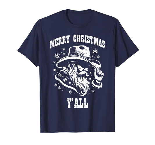 Merry Christmas Yall Santa Cowboy Xmas Country Men Women Kid T-Shirt