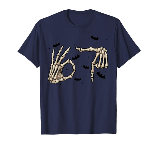 Six Seven 6 7 Meme 67 Skeleton Hand Halloween Costume T-Shirt