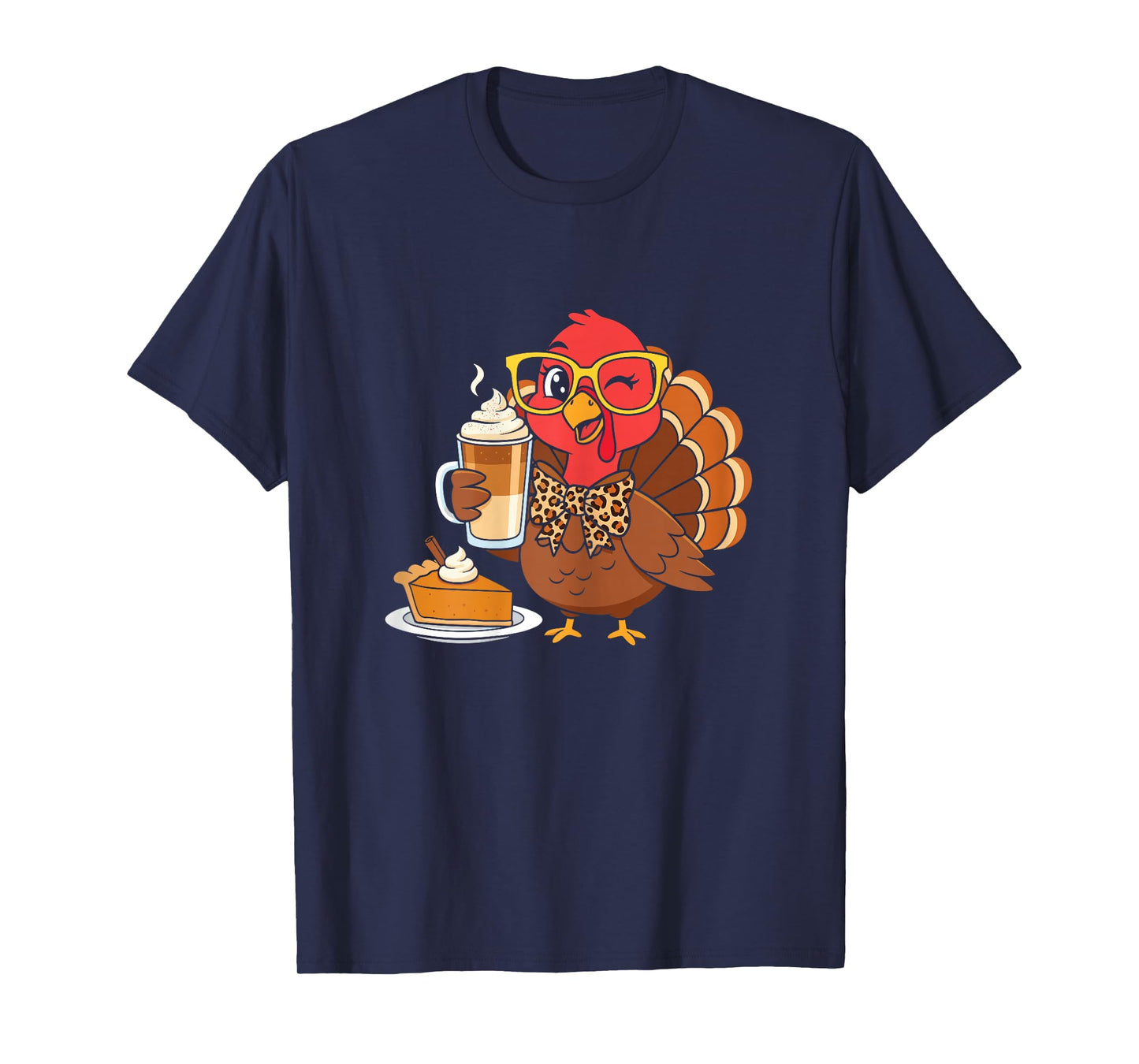 Turkey Drinking Coffee Bow Thanksgiving Womens Funny Gifts T-Shirt
