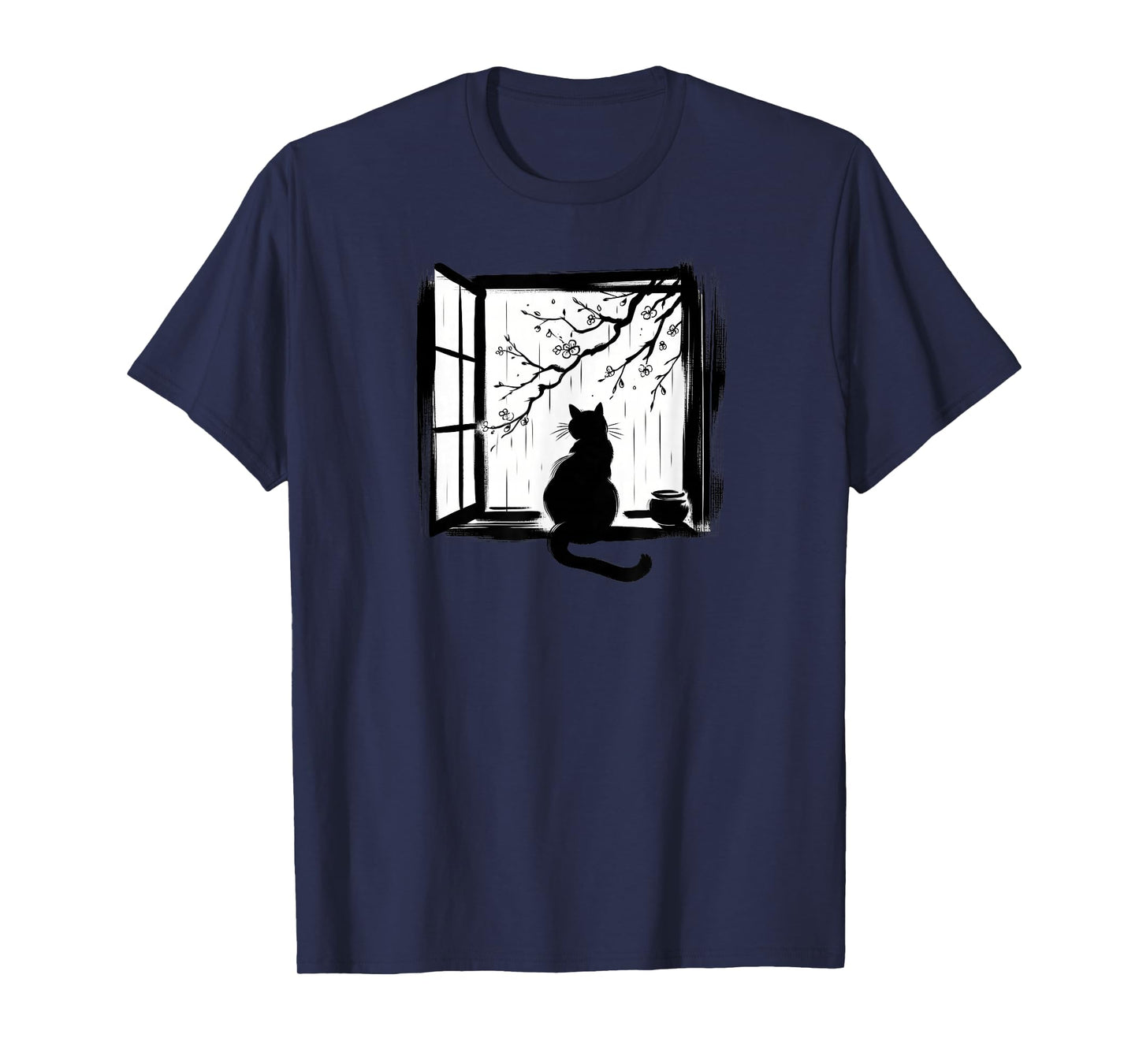 Sumi-e Japanese Art, Cat at Window T-Shirt