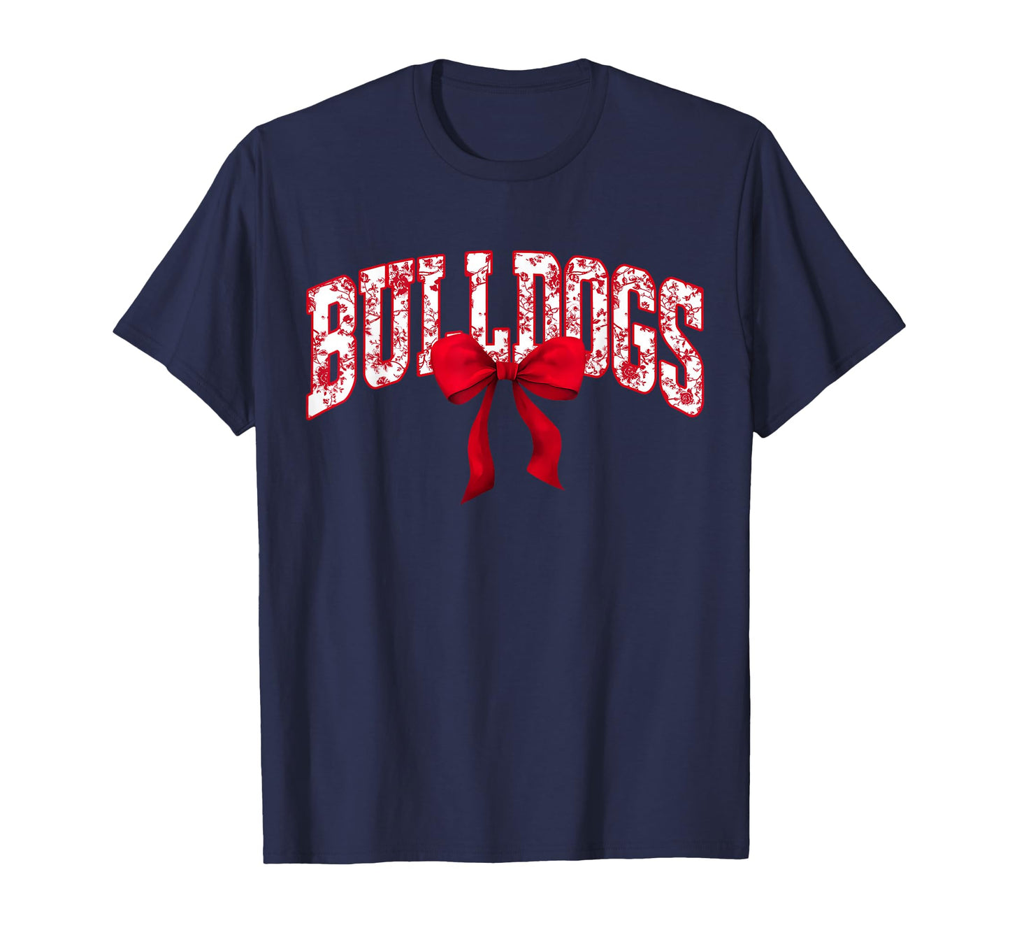 Bulldogs Floral Toile Red Coquette Bow Girls Womens Kids T-Shirt