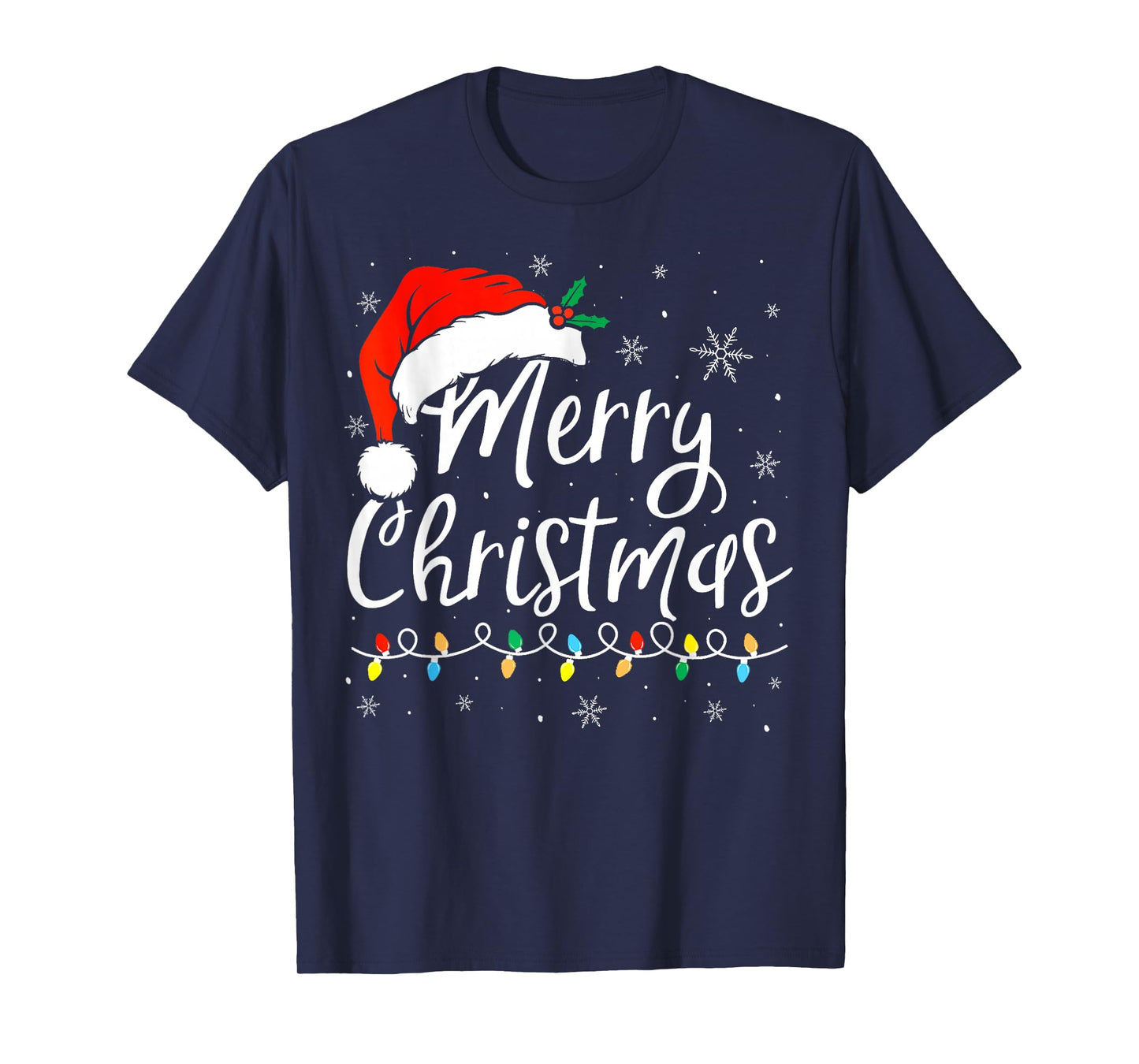 Merry Christmas Lights Santa Hat Xmas Family Matching Pajama T-Shirt
