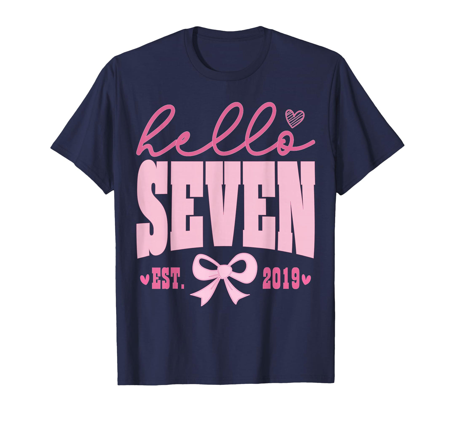 Hello Seven Est 2019 Cute Coquette Bow 7th Birthday Girls T-Shirt