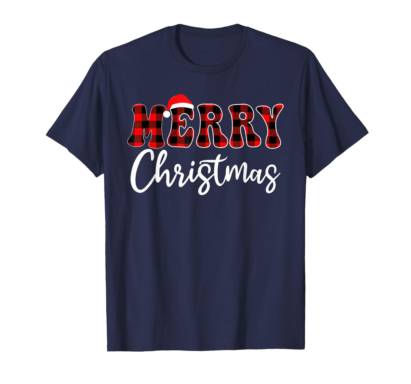 Merry Christmas with Black and Red Plaid Family Men Women T-Shirt