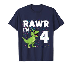 Kids 4th Birthday Shirt Boy 4yr Four 4 Year Old Dinosaur T-Rex T-Shirt