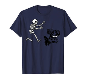 Funny Long haired Dachshund Running Skeleton Halloween T-Shirt