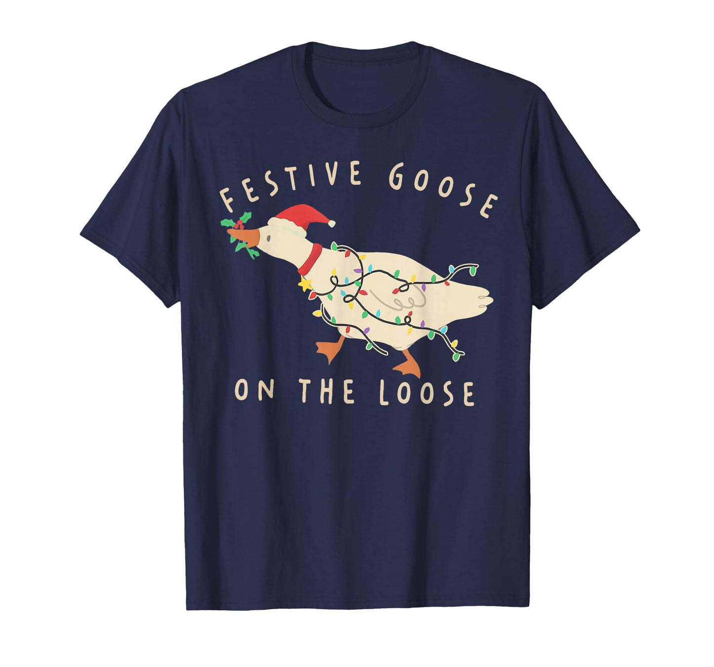 Funny Festive Goose on The Loose Christmas T-Shirt