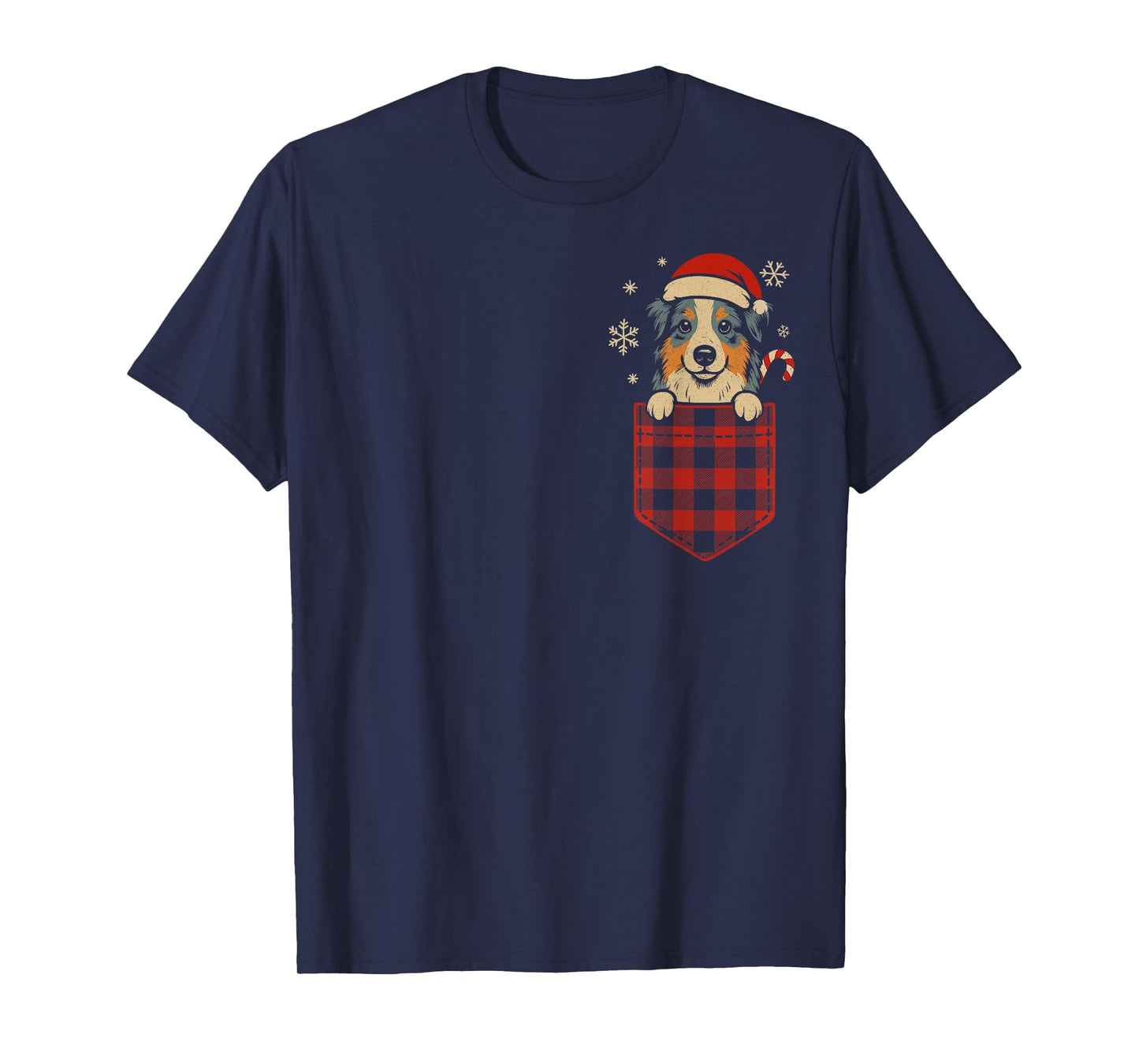 Funny Australian Shepherd Christmas Dog Pocket Aussie Santa T-Shirt