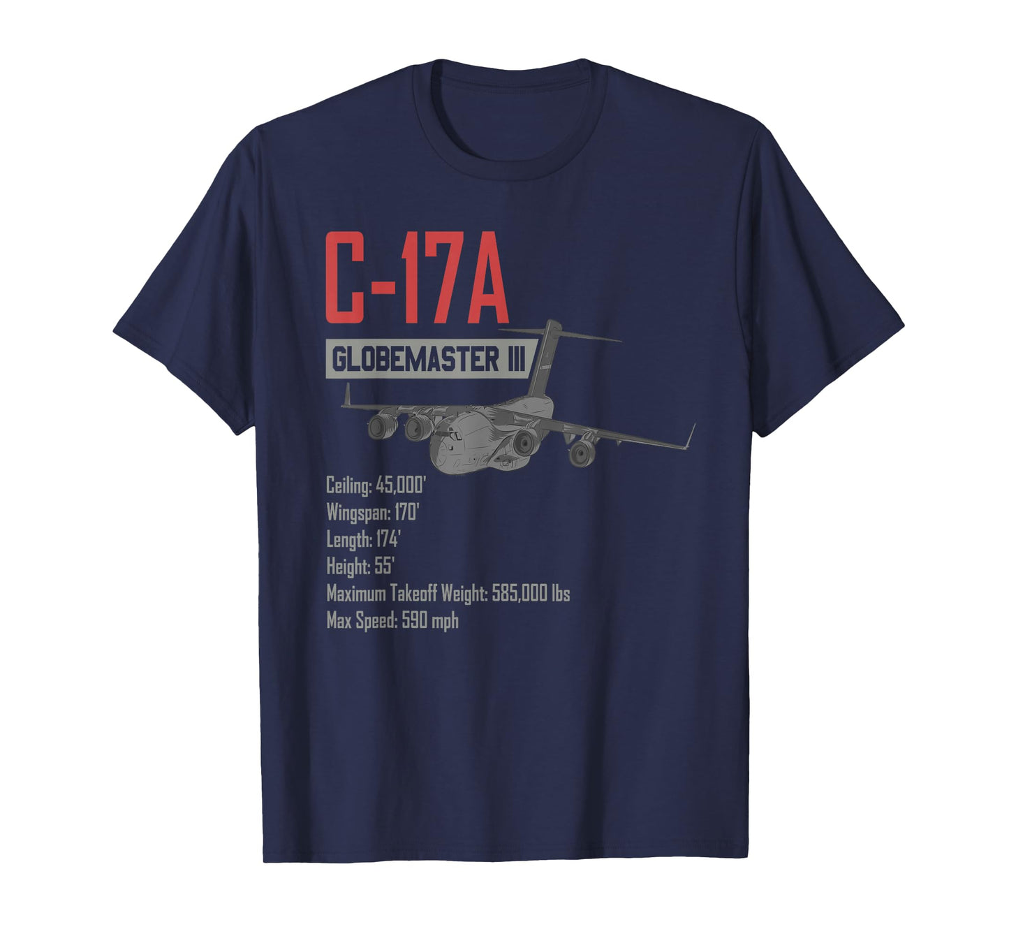 American C17A Globemaster Military Heavy Transport Aircraft T-Shirt