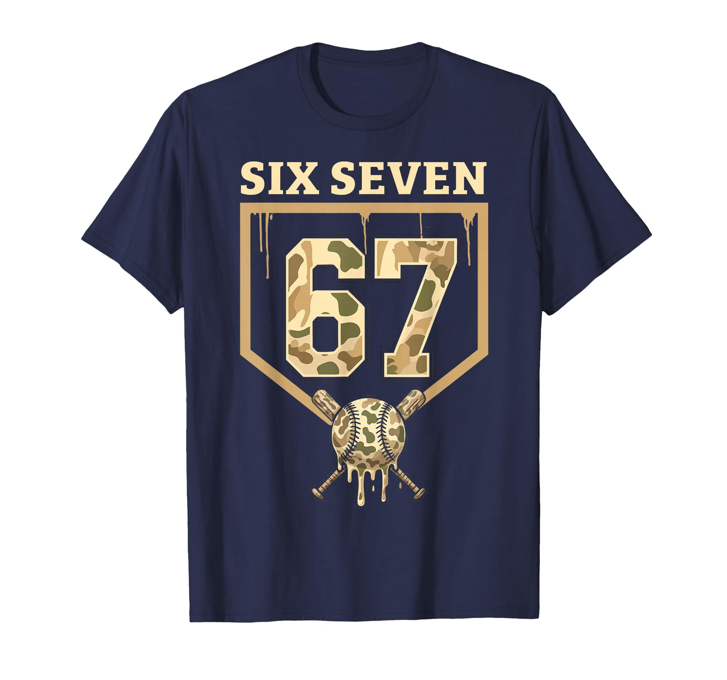 Baseball Ice Cream Drip 67 Camo Six Seven Funny Meme T-Shirt