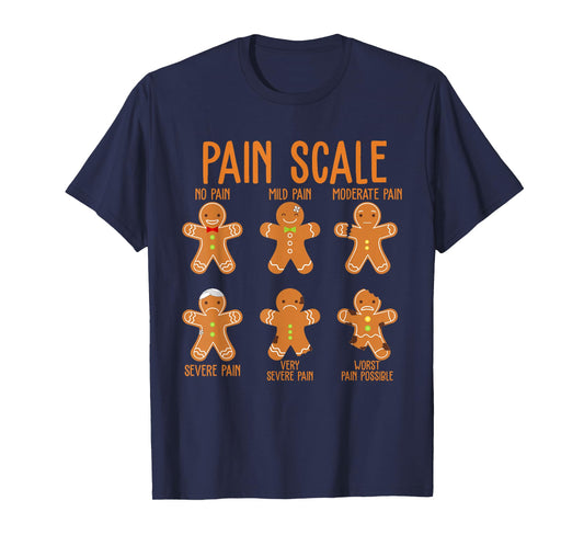Retro Pain Scale Gingerbread Trauma Nurse Funny Christmas T-Shirt