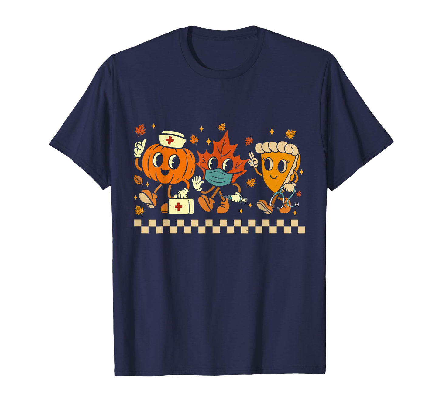 Retro Nurse Thanksgiving Pumpkin Pie Leaves Thankful Nurse T-Shirt