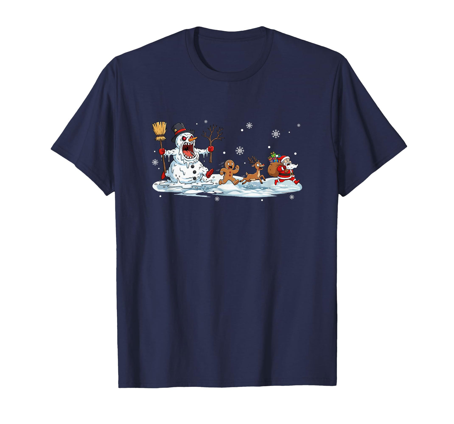 Horror Snowman Christmas Reindeer Gingerbread Santa Running T-Shirt