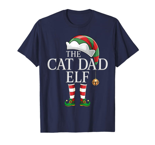 Cat Dad Elf Squad Christmas Matching Pajama Xmas Party Elf T-Shirt