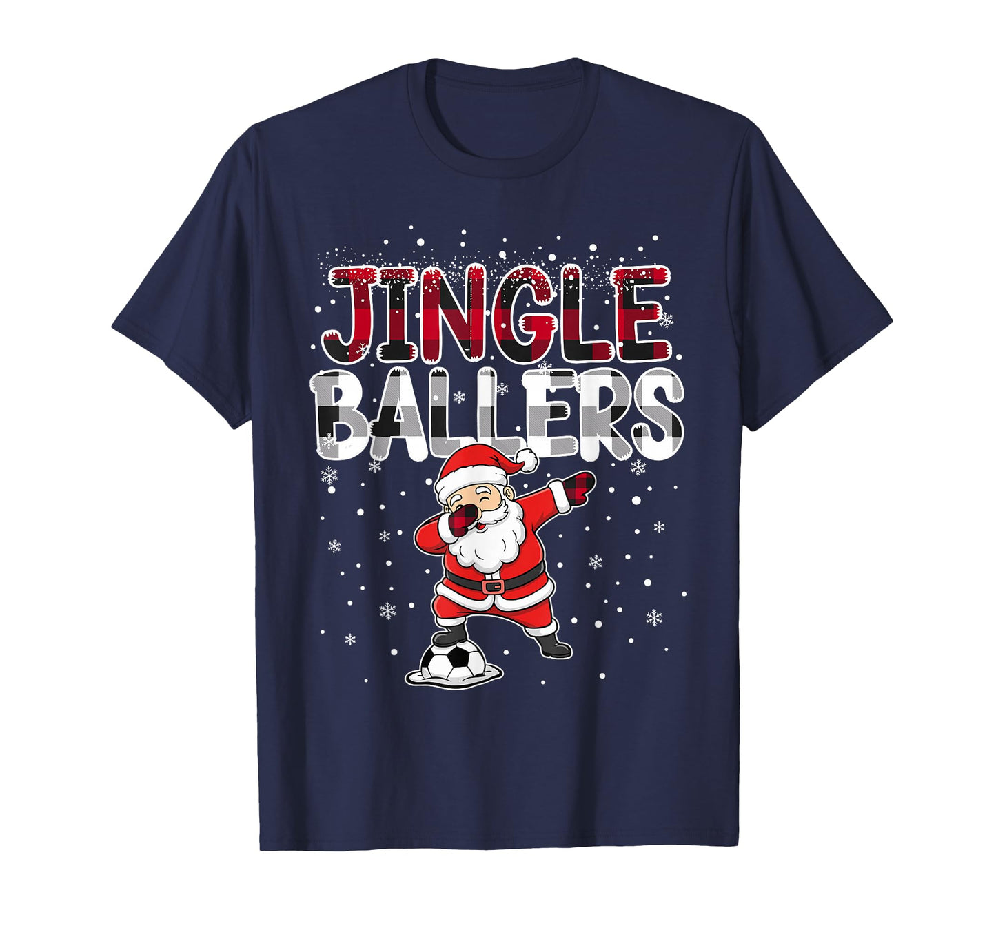 Jingle Ballers Santa Football Christmas Soccer Plaid T-Shirt