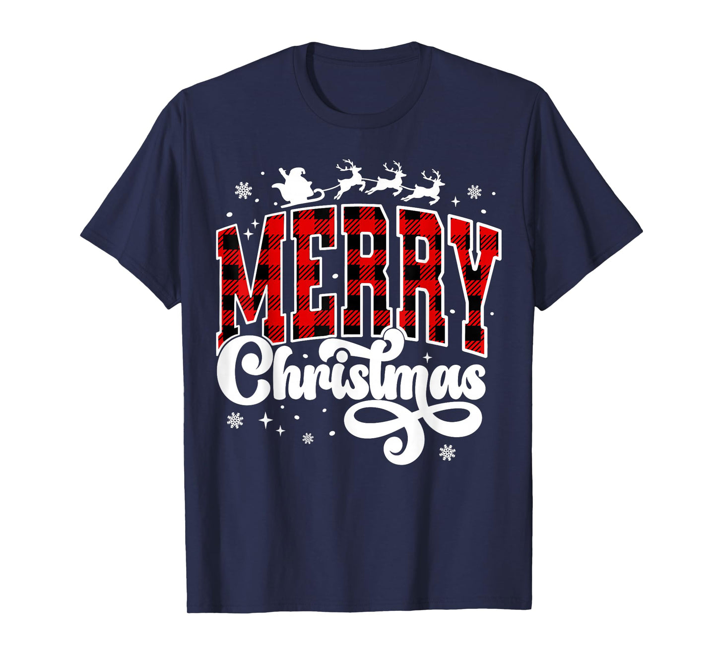 Merry Christmas Buffalo Plaid Red Santa Family Xmas Pajamas T-Shirt