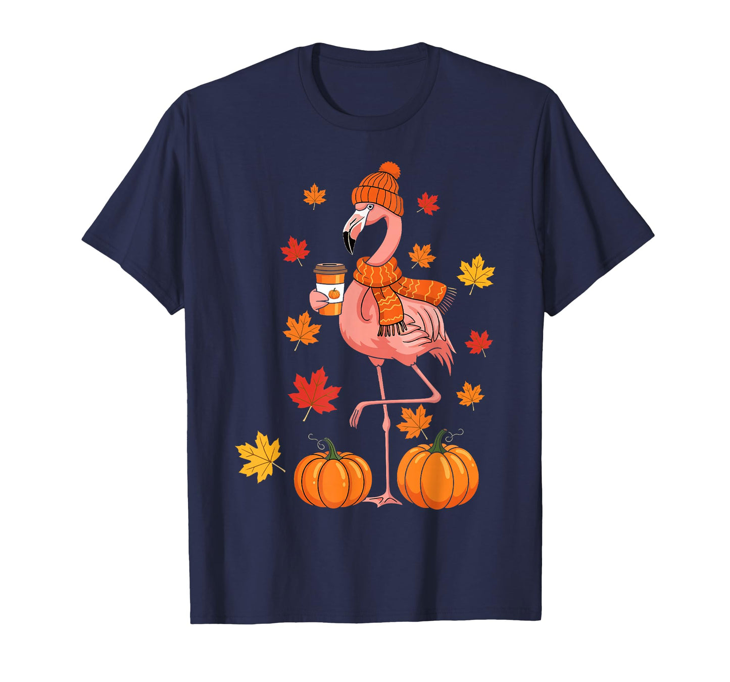 Pumpkin Flamingo Thanksgiving Autumn Coffee Lover T-Shirt