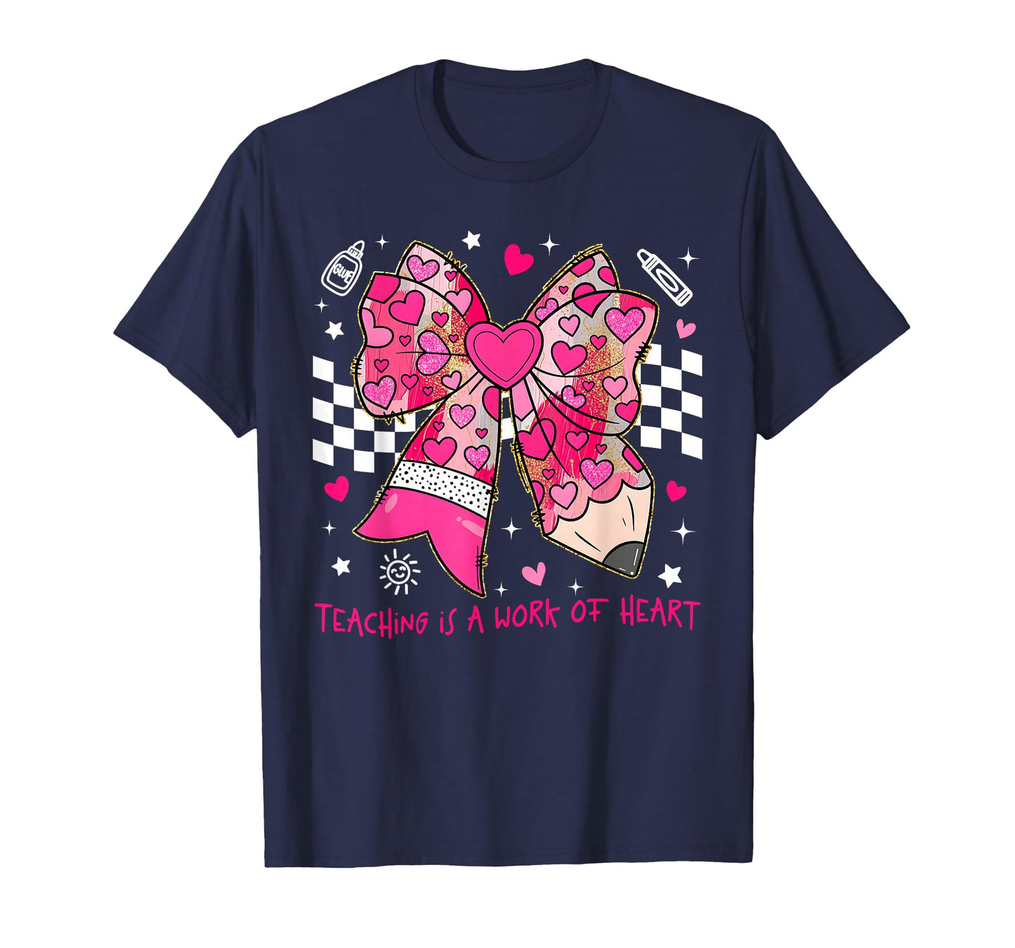 Valentine Teaching is A Work of Heart Pencil Bow Teacher T-Shirt