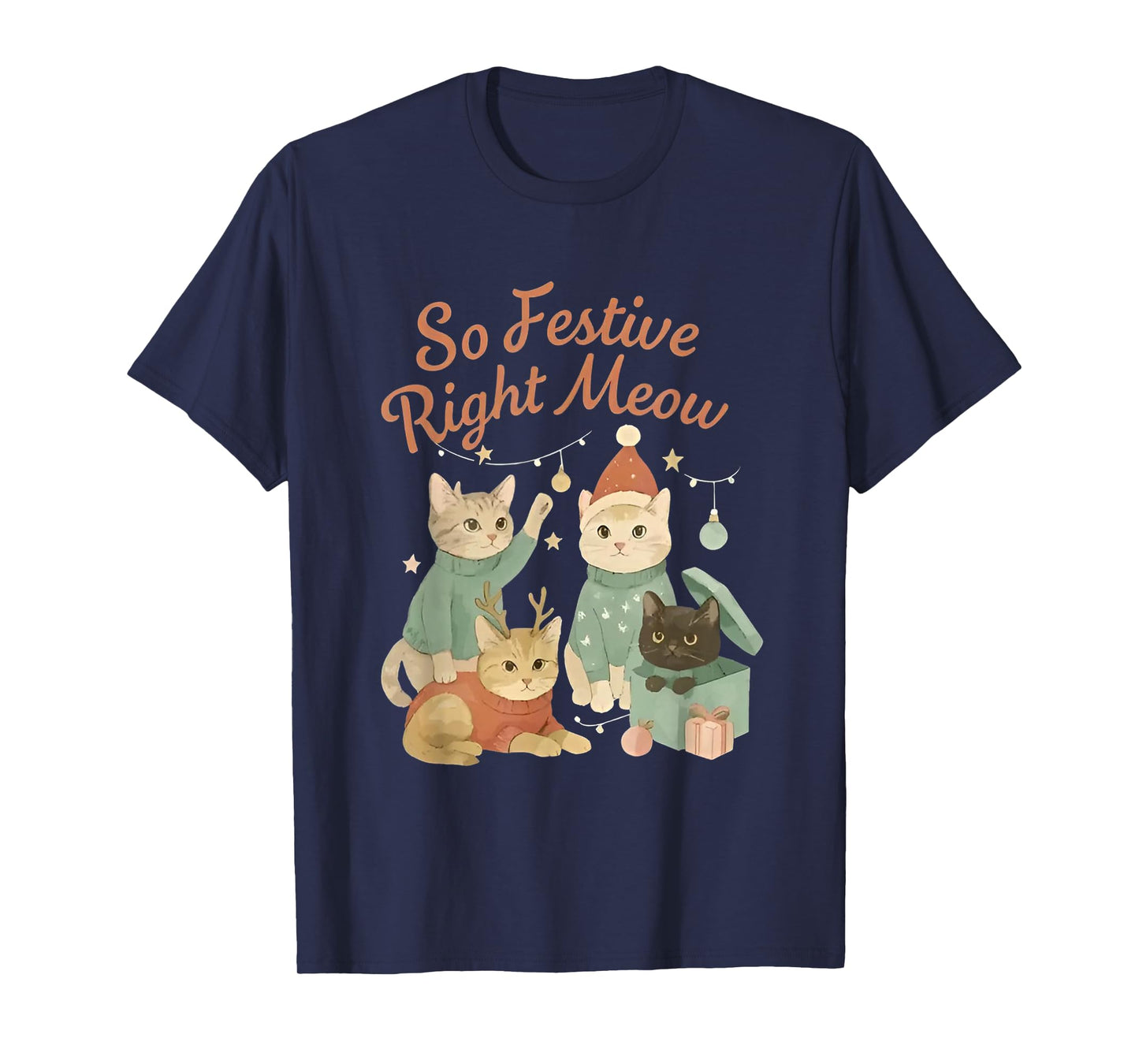 So Festive Right Meow Funny Christmas Santa Cat T-Shirt