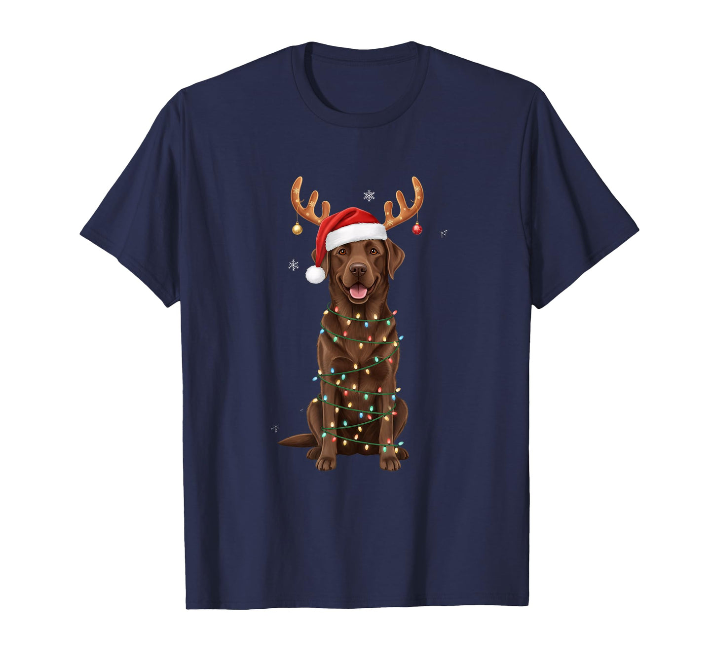 Christmas Chocolate Labrador in Santa Hat with Lights Reinde T-Shirt